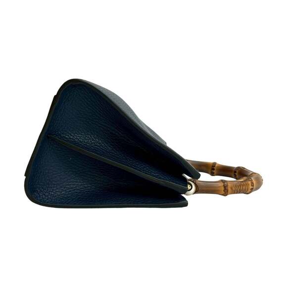 GUCCI Blue Leather Bamboo Shoulder Bag - Picture 6 of 10